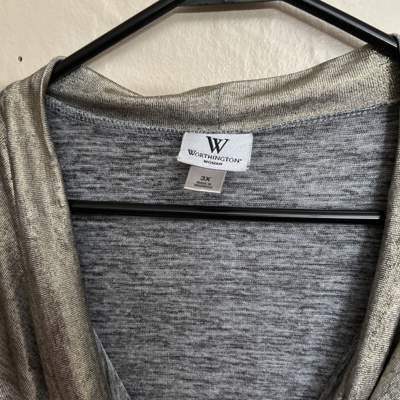 Worthington 3X Plus Gold Metallic Gray She'll Top Drape Neckline - Picture 2 of 5